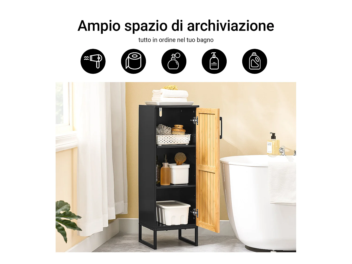 SoBuy BZR203-SCH - Meuble de salle de bain en bambou avec étagères réglables W30xW30xD30xH30...