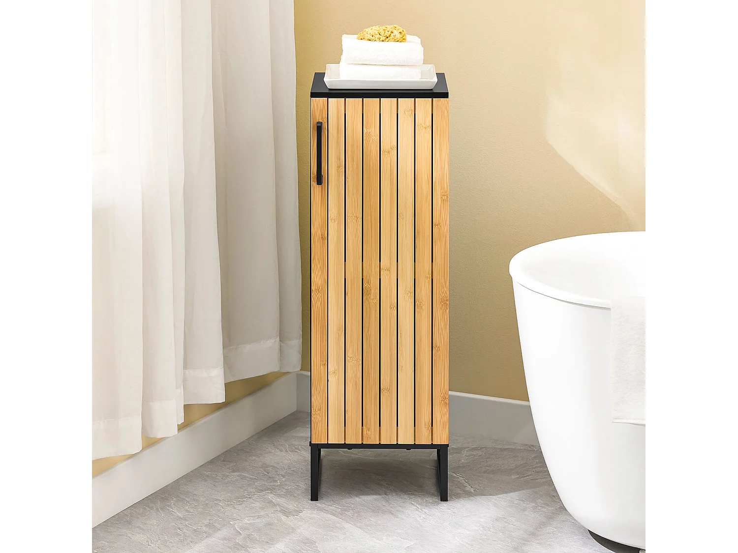 SoBuy BZR203-SCH - Meuble de salle de bain en bambou avec étagères réglables W30xW30xD30xH30...