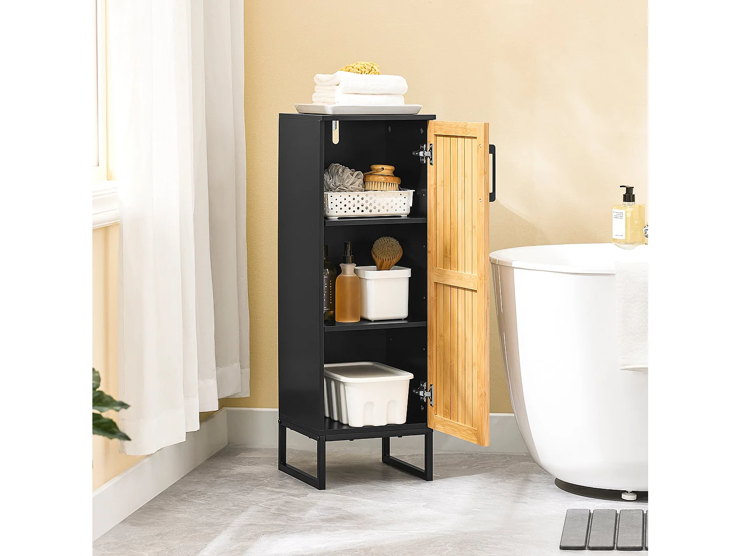 SoBuy BZR203-SCH - Meuble de salle de bain en bambou avec étagères réglables W30xW30xD30xH30...