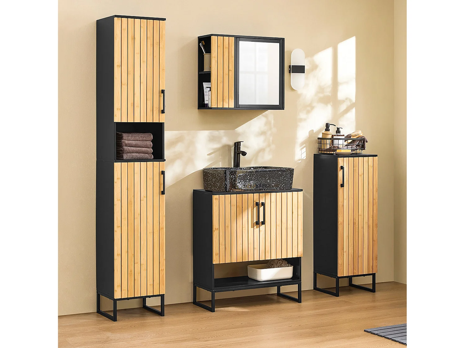 SoBuy BZR203-SCH - Meuble de salle de bain en bambou avec étagères réglables W30xW30xD30xH30...