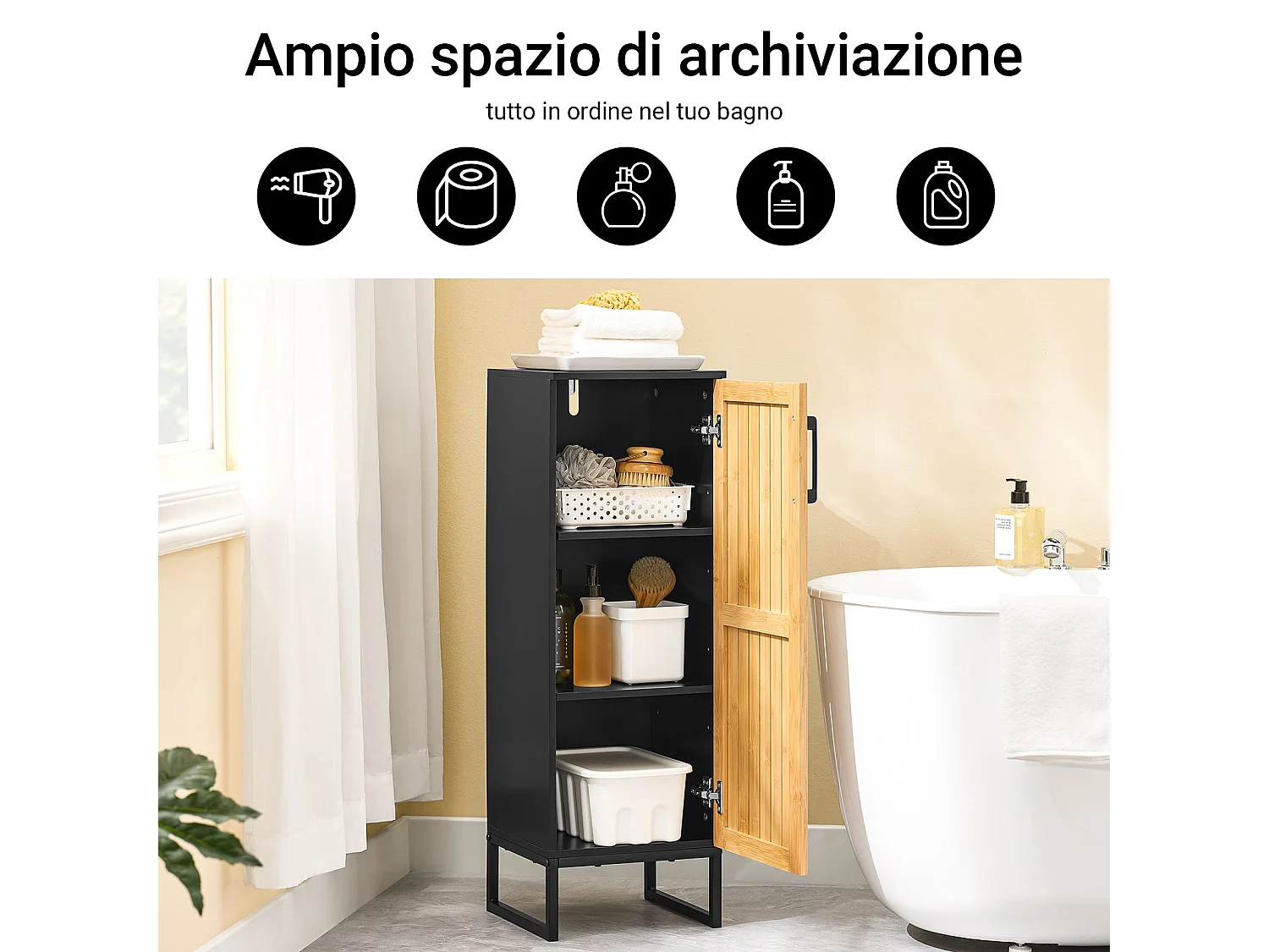 SoBuy BZR203-SCH - Meuble de salle de bain en bambou avec étagères réglables W30xW30xD30xH30...