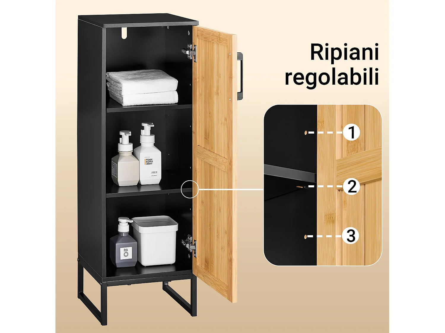 SoBuy BZR203-SCH - Meuble de salle de bain en bambou avec étagères réglables W30xW30xD30xH30...