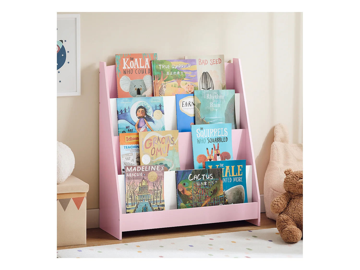 SoBuy KMB32-P - Montessori boekenkast met 4 vakken L80cm x B30cm x H88cm