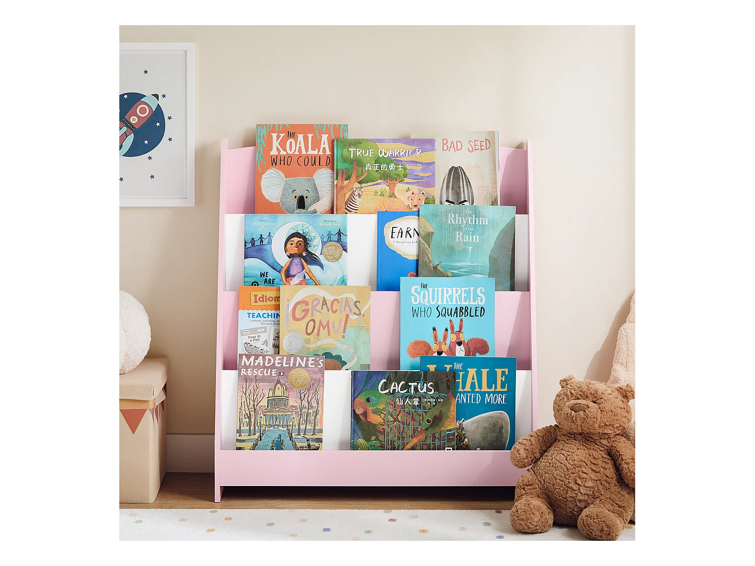 SoBuy KMB32-P - Montessori boekenkast met 4 vakken L80cm x B30cm x H88cm