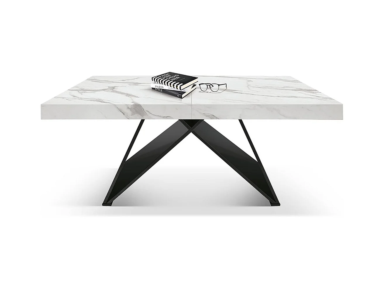 Table en bois, finition blanche, base en bois noir, extensible 160x90-240x90 - VULCANO