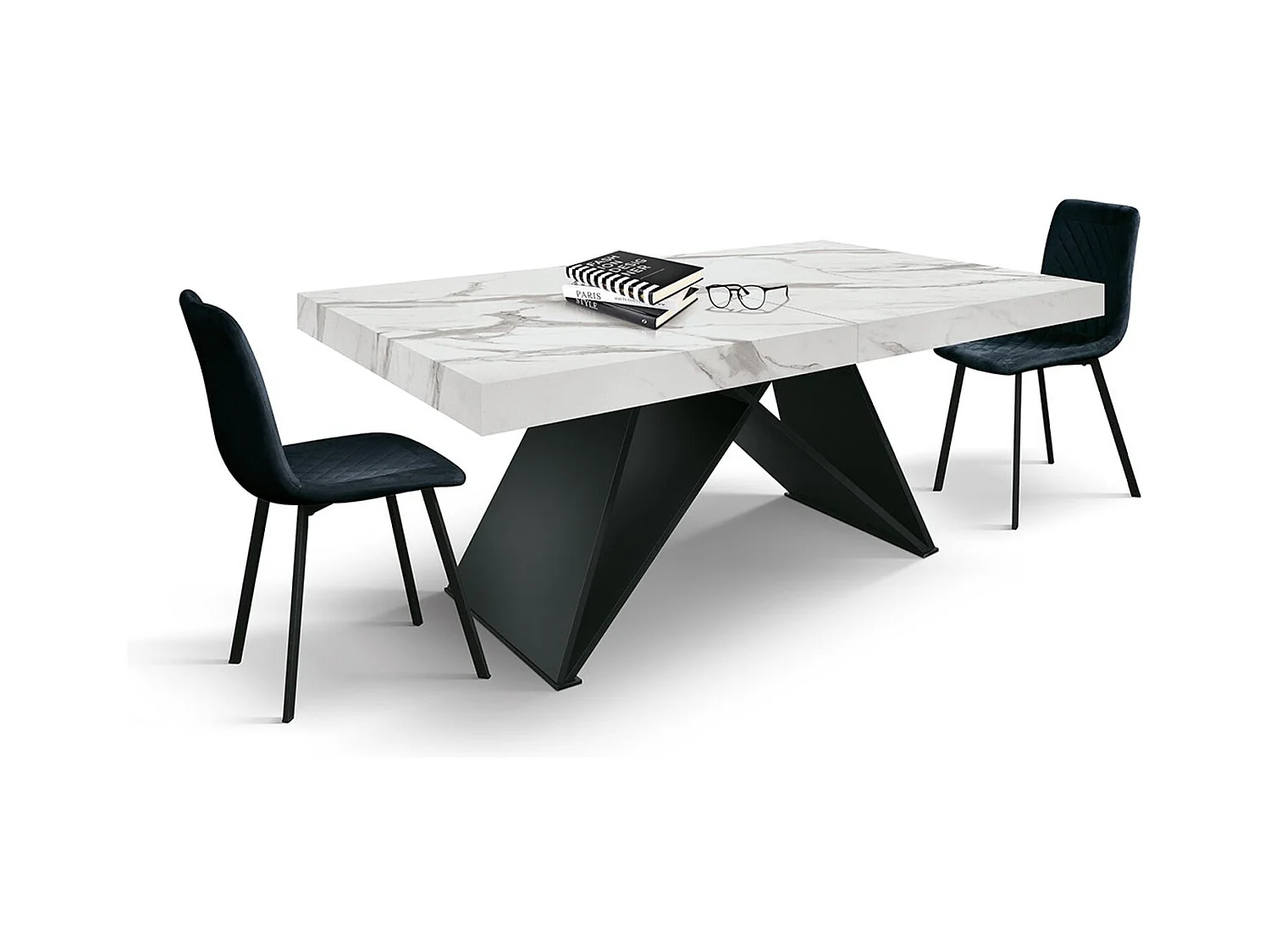 Table en bois, finition blanche, base en bois noir, extensible 160x90-240x90 - VULCANO