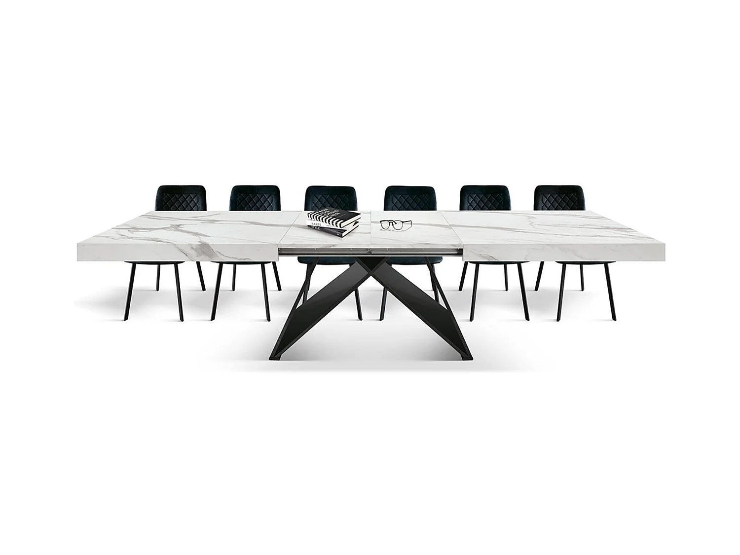 Table en bois, finition blanche, base en bois noir, extensible 160x90-240x90 - VULCANO