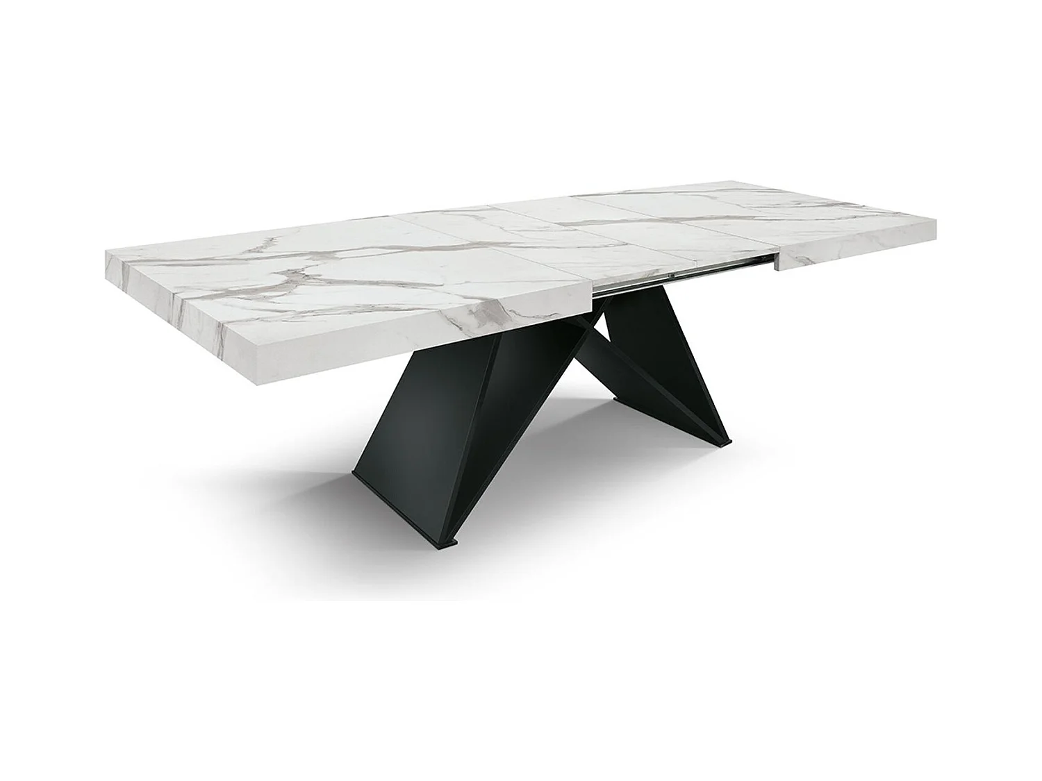 Table en bois, finition blanche, base en bois noir, extensible 160x90-240x90 - VULCANO