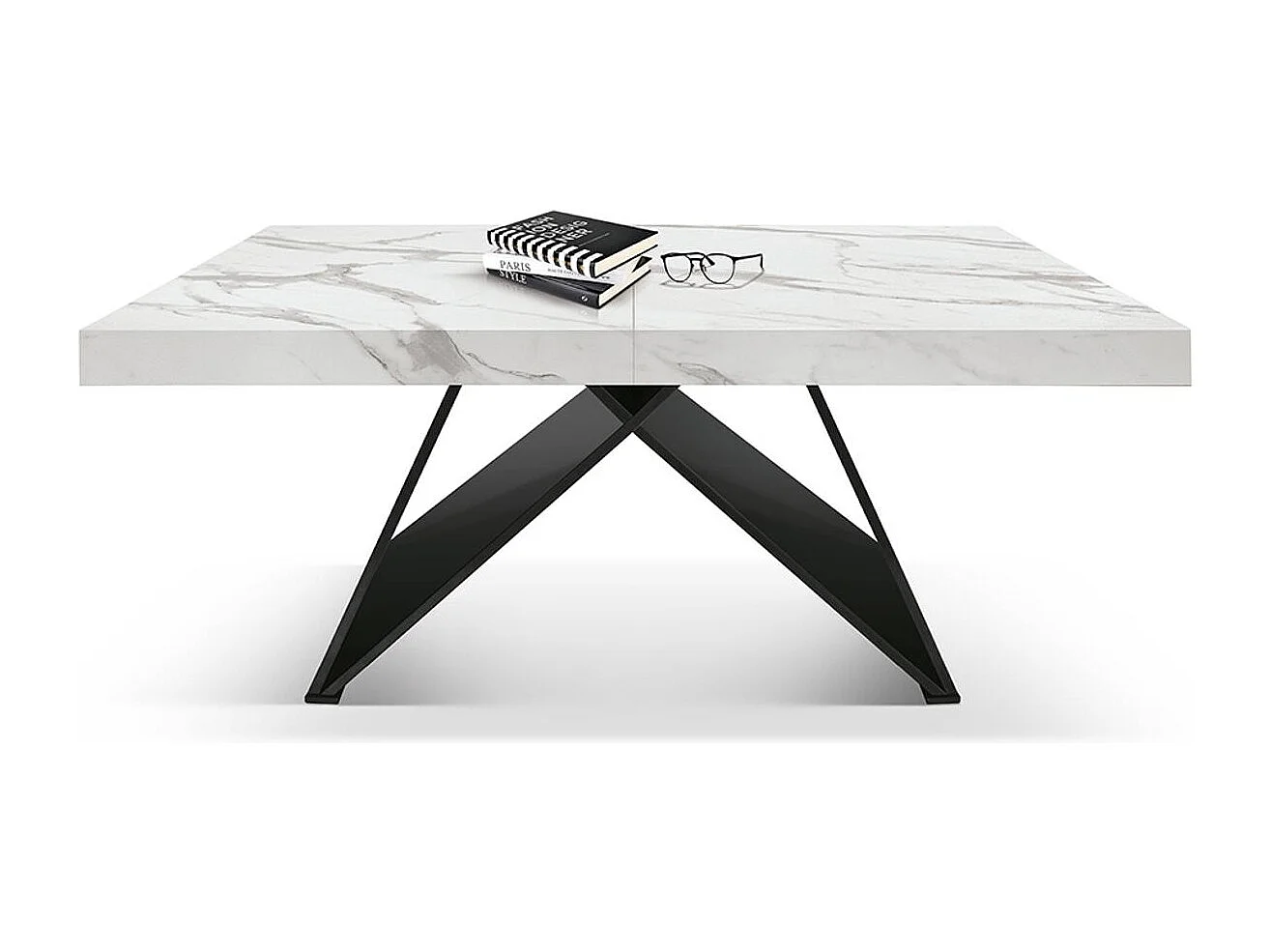 Table en bois, finition blanche, base en bois noir, extensible 160x90-240x90 - VULCANO