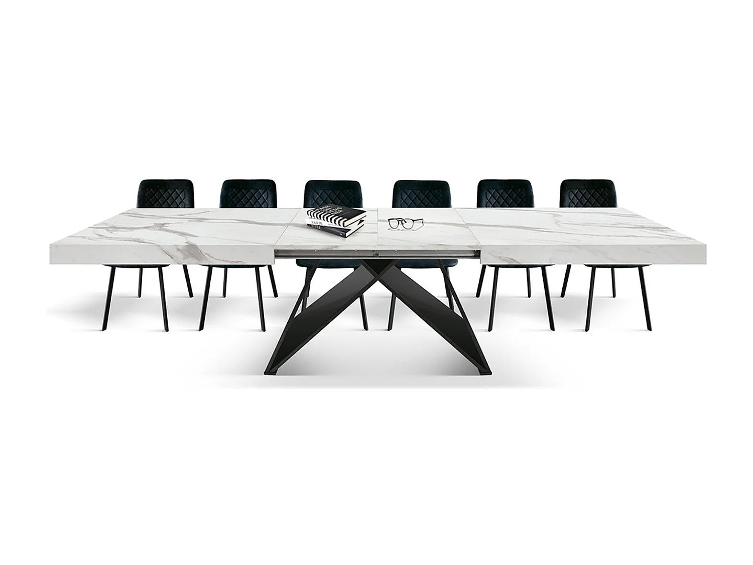 Table en bois, finition blanche, base en bois noir, extensible 160x90-240x90 - VULCANO