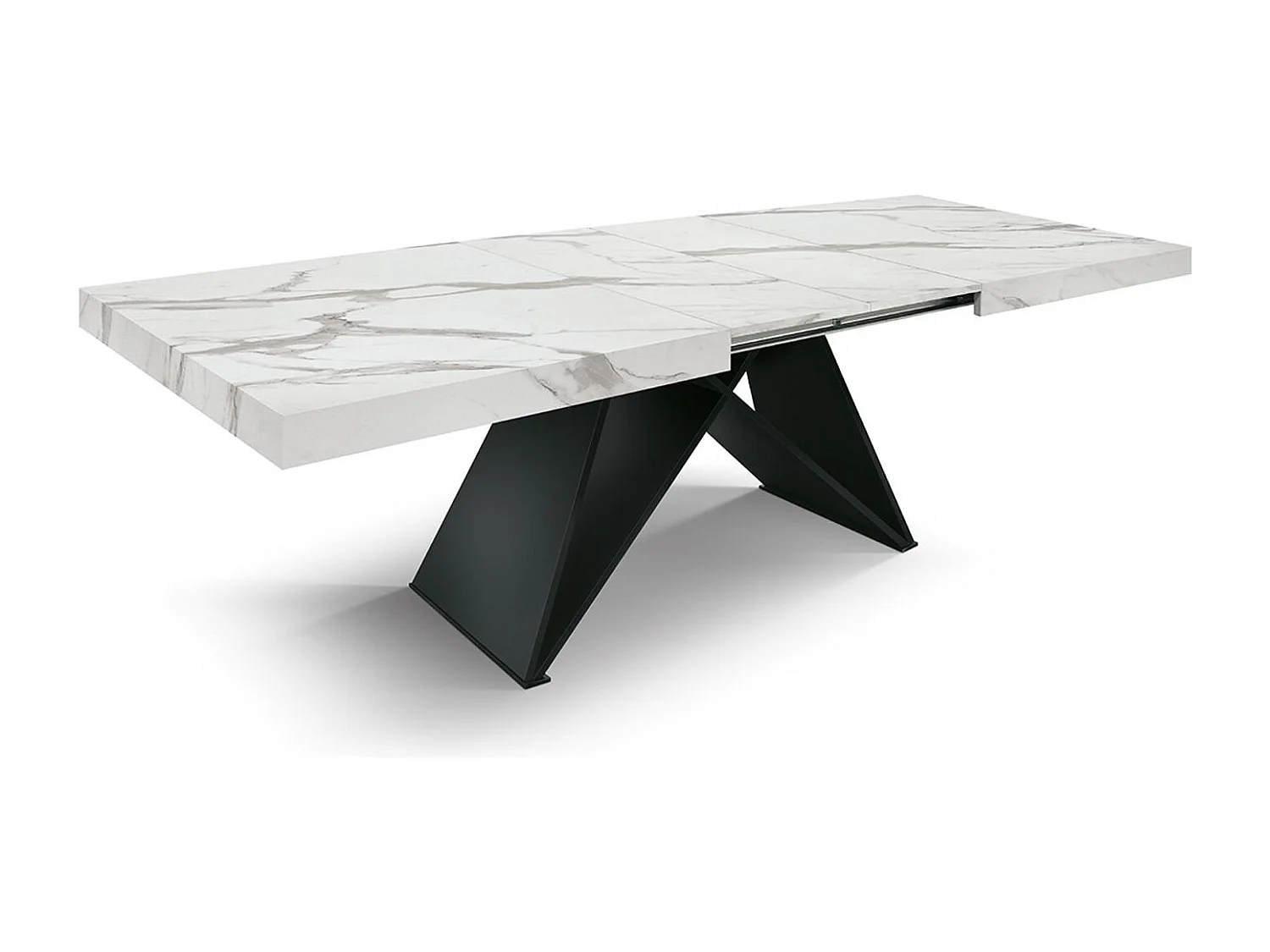 Table en bois, finition blanche, base en bois noir, extensible 160x90-240x90 - VULCANO