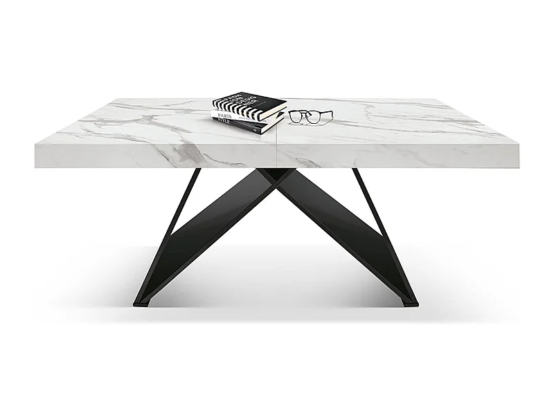 Table en bois, finition blanche, base en bois noir, extensible 160x90-240x90 - VULCANO
