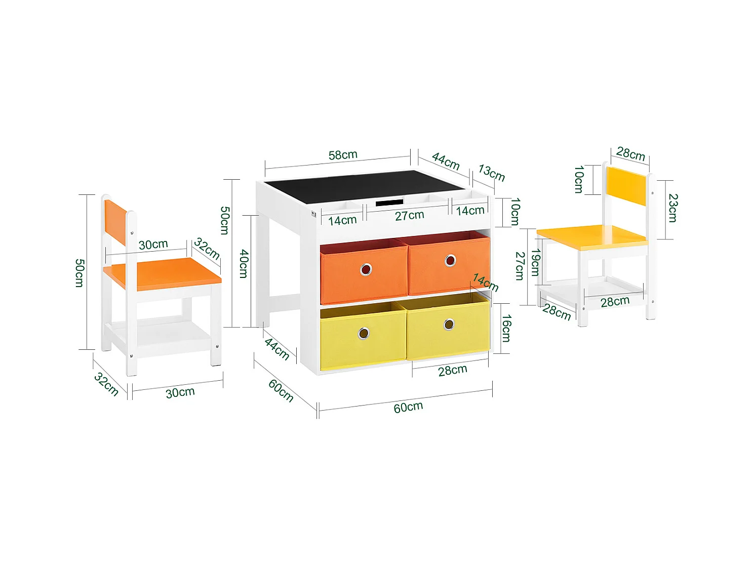 SoBuy KMB75-K-W - Kindertisch mit Ablage L60cm x B60cm x H50cm