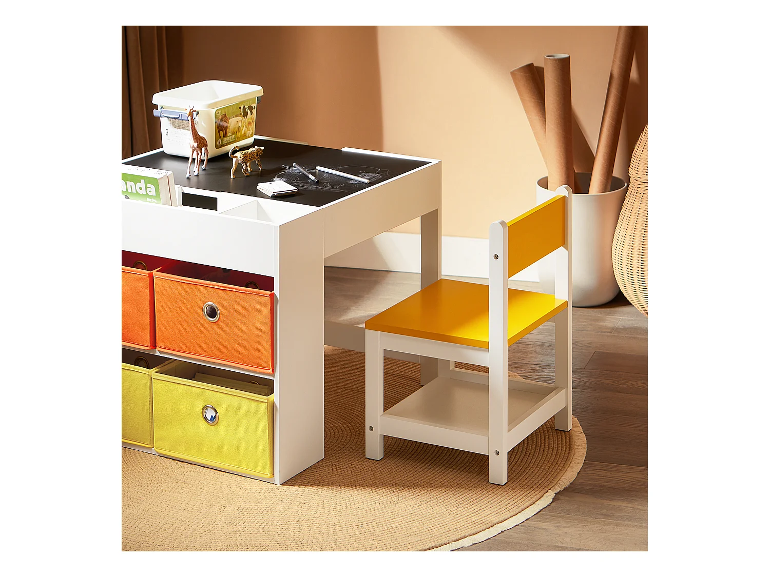 SoBuy KMB75-K-W - Kindertisch mit Ablage L60cm x B60cm x H50cm
