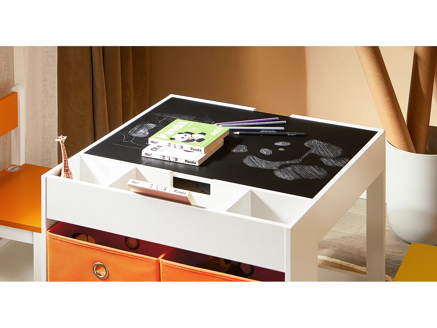 SoBuy KMB75-K-W - Table enfant avec rangement L60cm x L60cm x H50cm