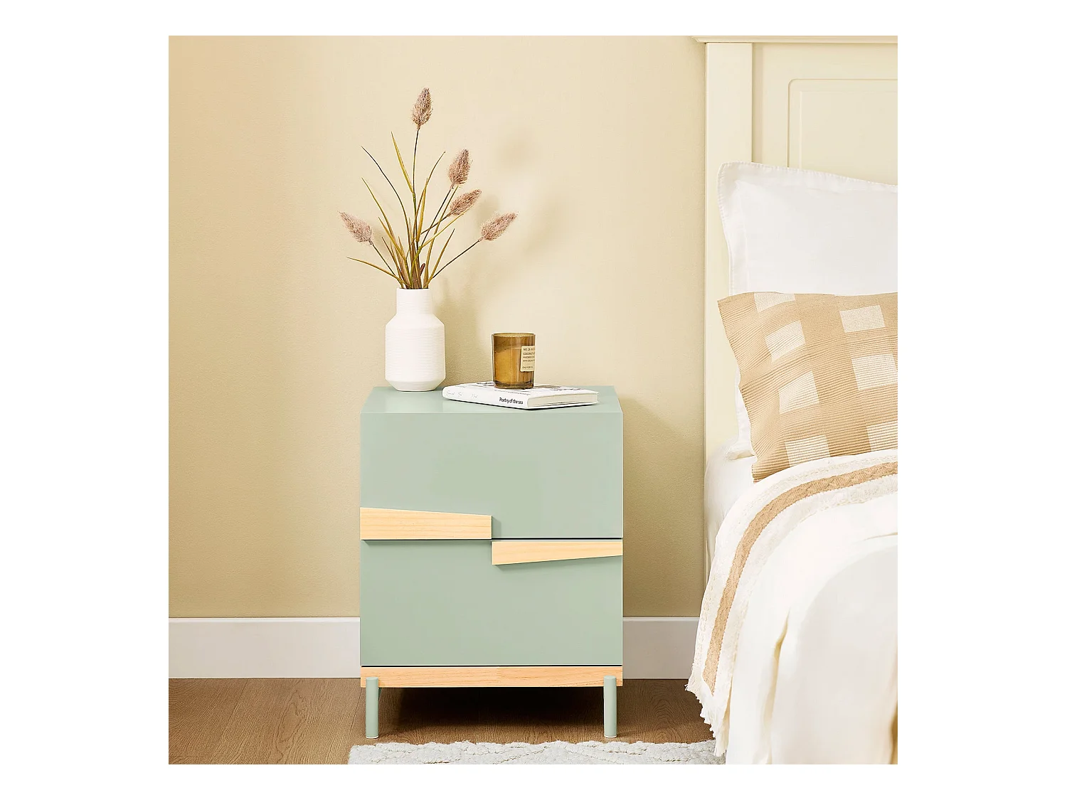 SoBuy FBT164-GR - Table de chevet avec 2 tiroirs Vert L40cm x L40cm x H49cm