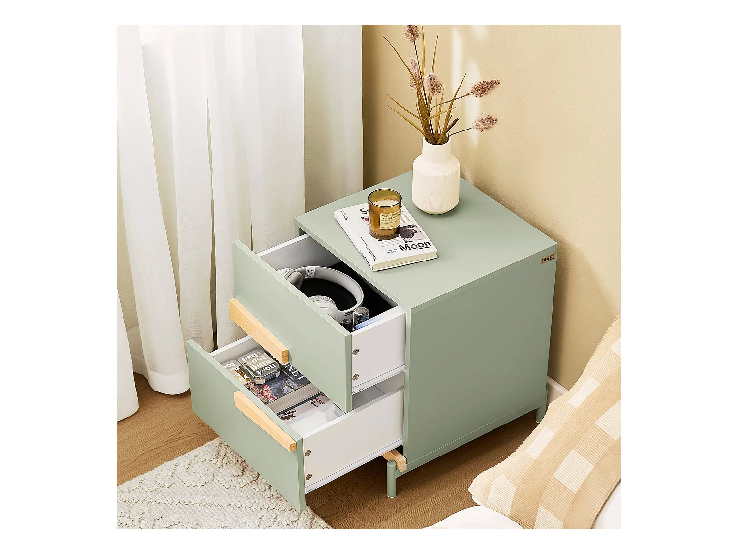 SoBuy FBT164-GR - Table de chevet avec 2 tiroirs Vert L40cm x L40cm x H49cm