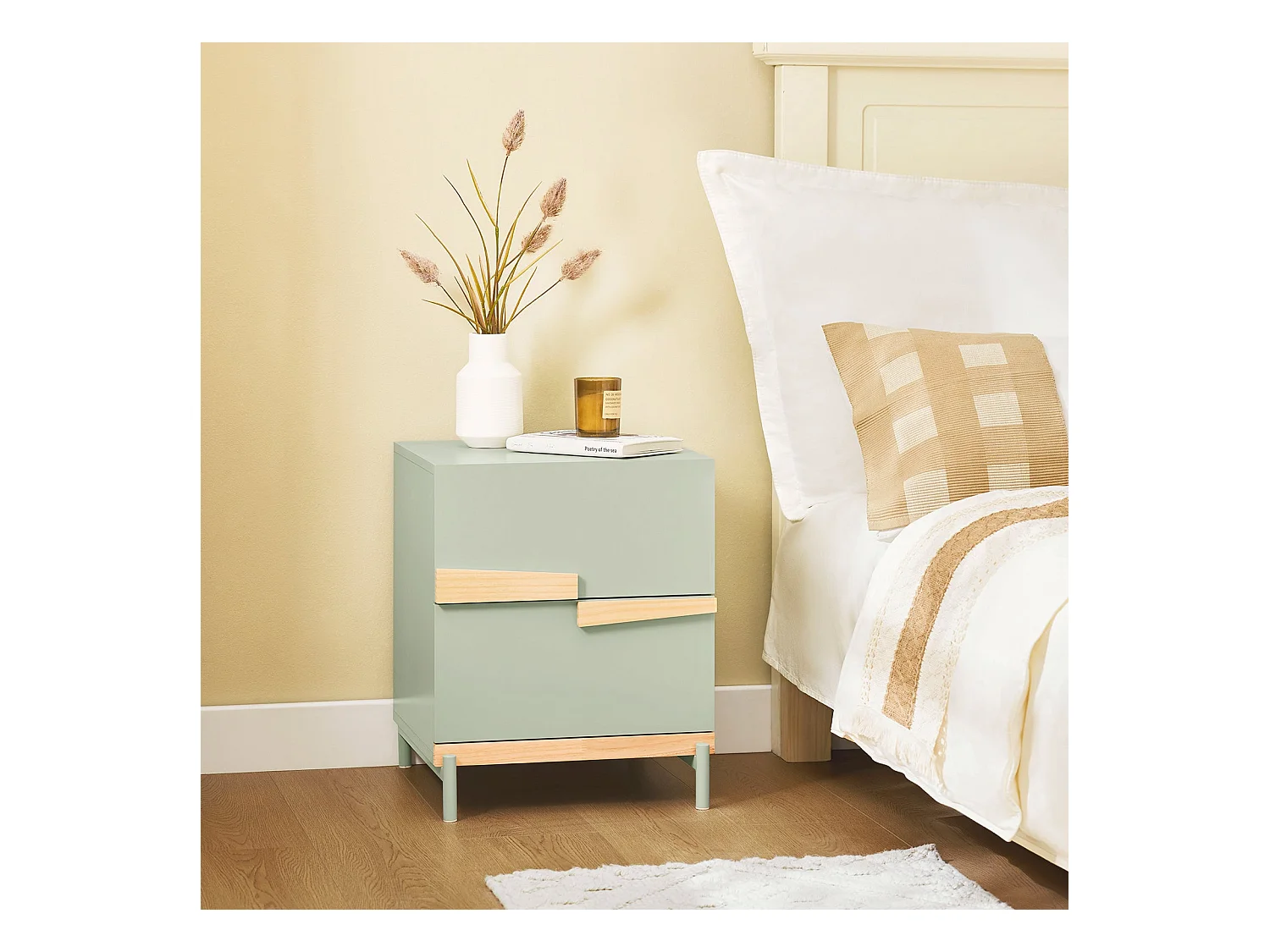 SoBuy FBT164-GR - Table de chevet avec 2 tiroirs Vert L40cm x L40cm x H49cm