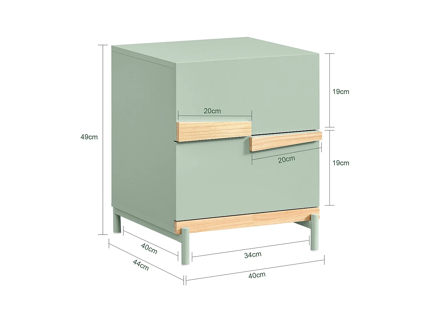 SoBuy FBT164-GR - Table de chevet avec 2 tiroirs Vert L40cm x L40cm x H49cm