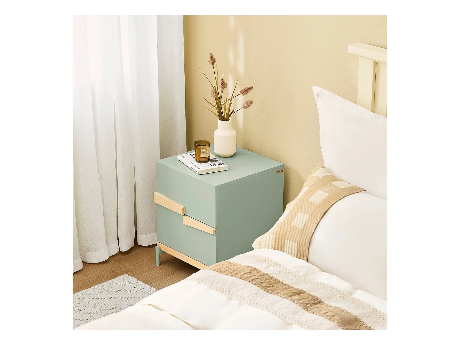 SoBuy FBT164-GR - Table de chevet avec 2 tiroirs Vert L40cm x L40cm x H49cm