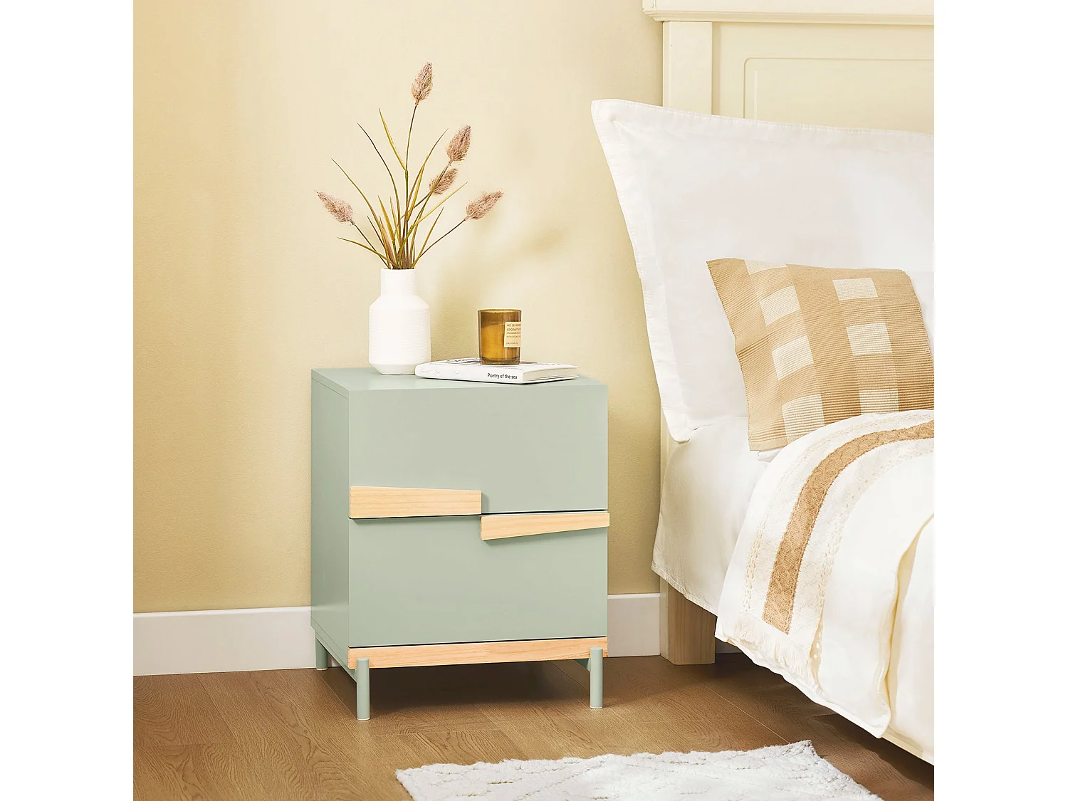 SoBuy Nachttisch mit 2 Schubladen Grün 40x44x49cm FBT164-GR Wohn- oder Schlaftisch