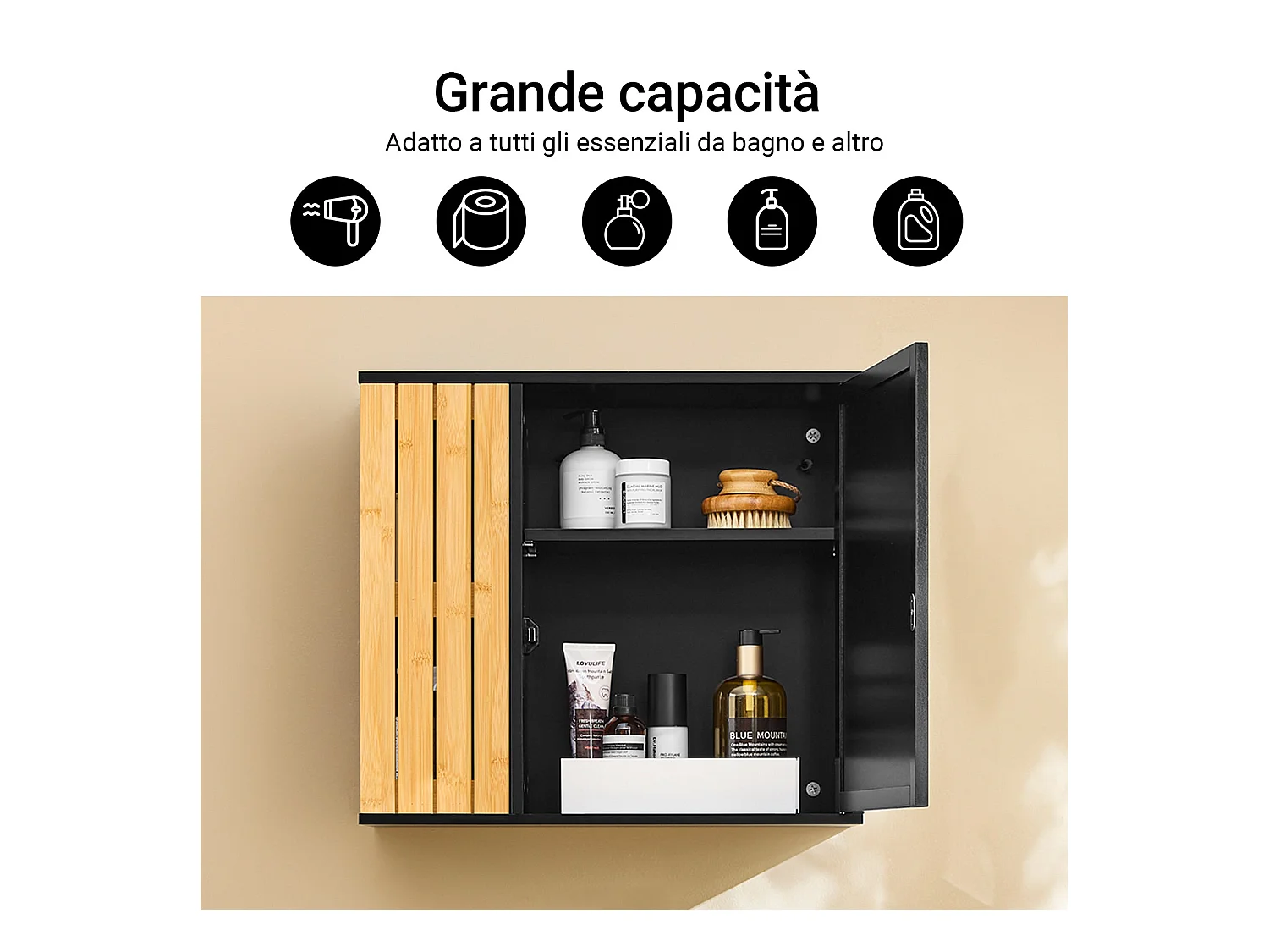 SoBuy BZR204-SCH - Meuble de salle de bain avec miroir et étagères réglables L50cm x L20cm x H45cm