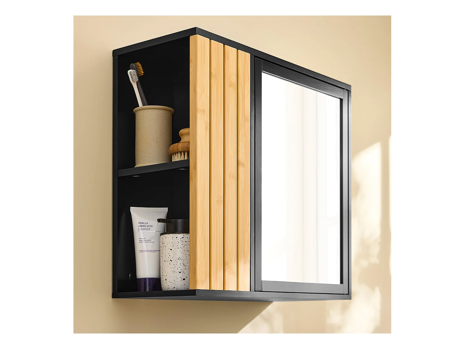 SoBuy BZR204-SCH - Armario de Pared para Baño con Espejo y Estantes Ajustable L50cm x W20cm x H45cm