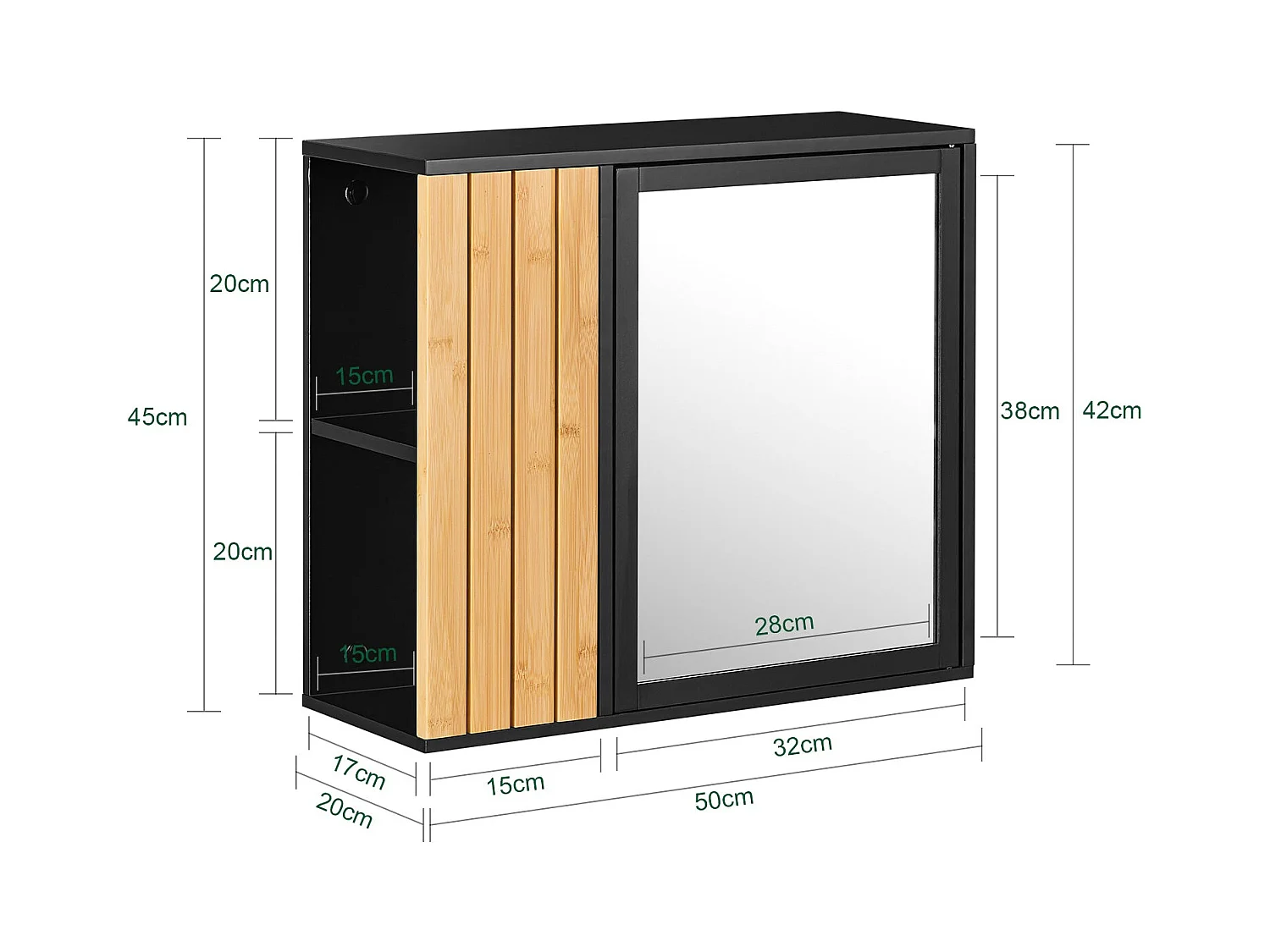 SoBuy BZR204-SCH - Armario de Pared para Baño con Espejo y Estantes Ajustable L50cm x W20cm x H45cm