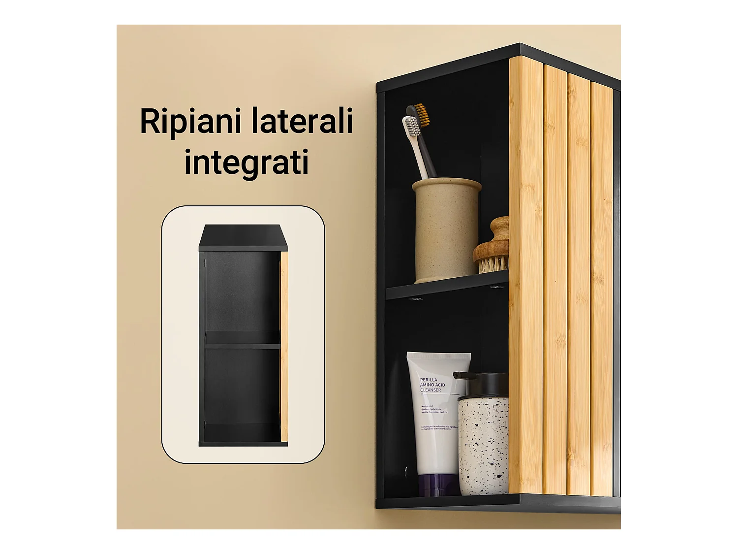 SoBuy BZR204-SCH - Armario de Pared para Baño con Espejo y Estantes Ajustable L50cm x W20cm x H45cm