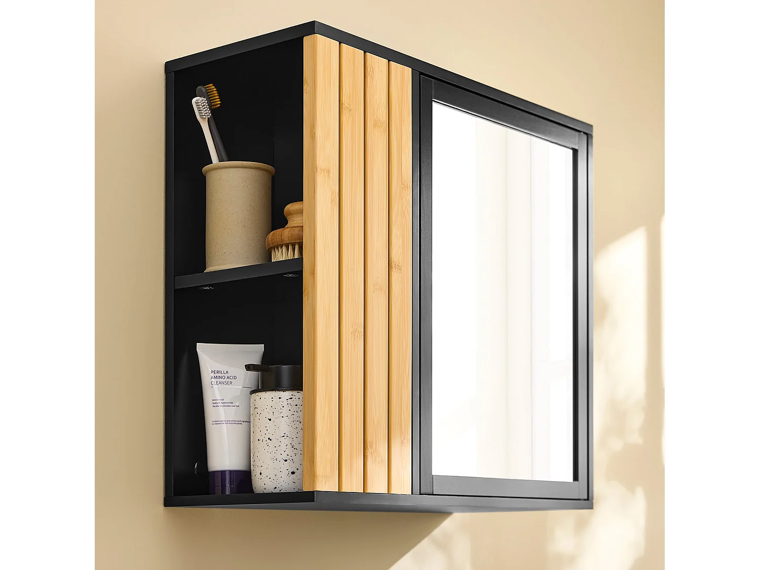 SoBuy BZR204-SCH - Badezimmer Wandschrank mit Spiegel und verstellbaren Ablagen L50cm x B20cm x H45cm