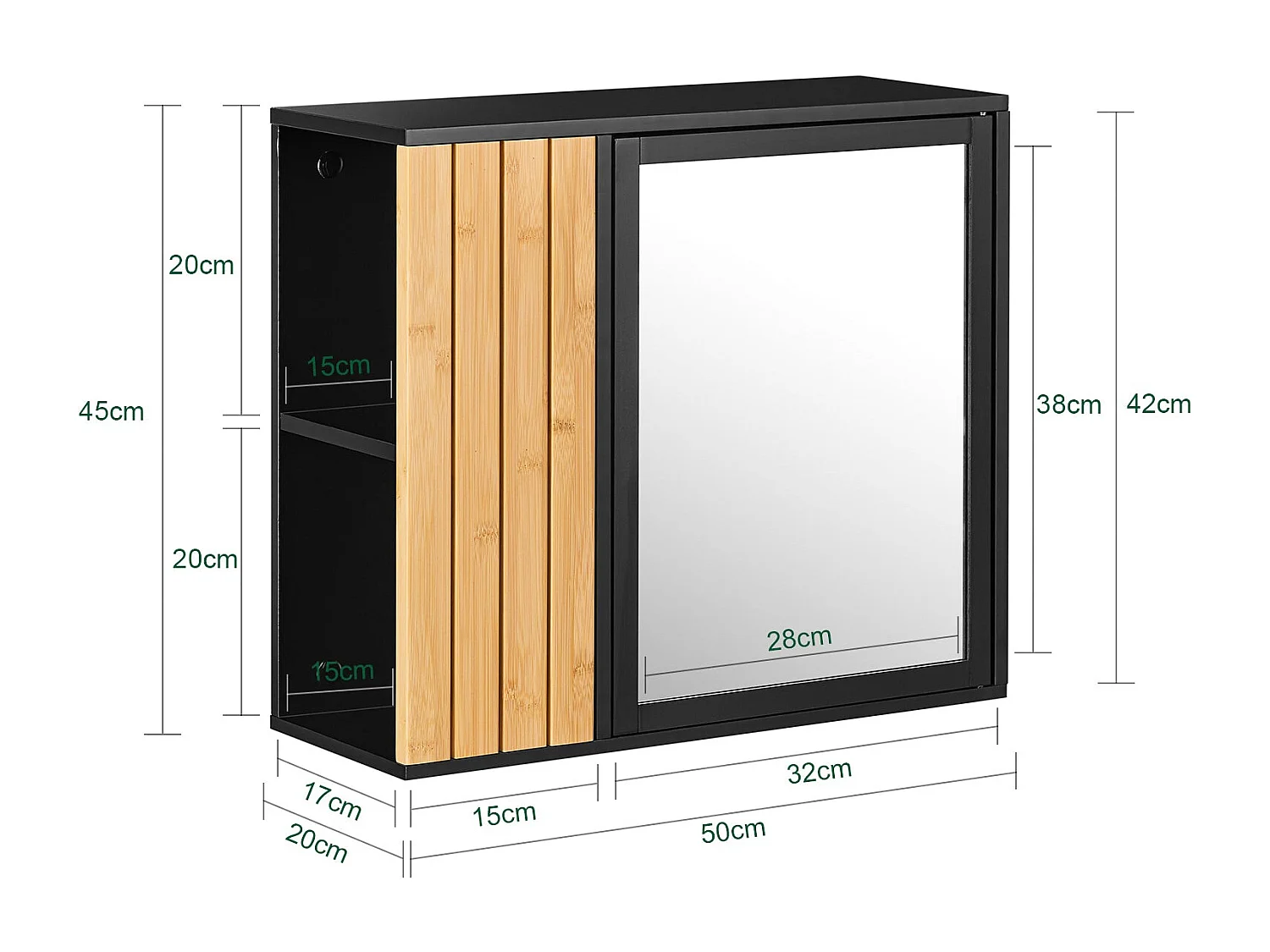 SoBuy BZR204-SCH - Badezimmer Wandschrank mit Spiegel und verstellbaren Ablagen L50cm x B20cm x H45cm