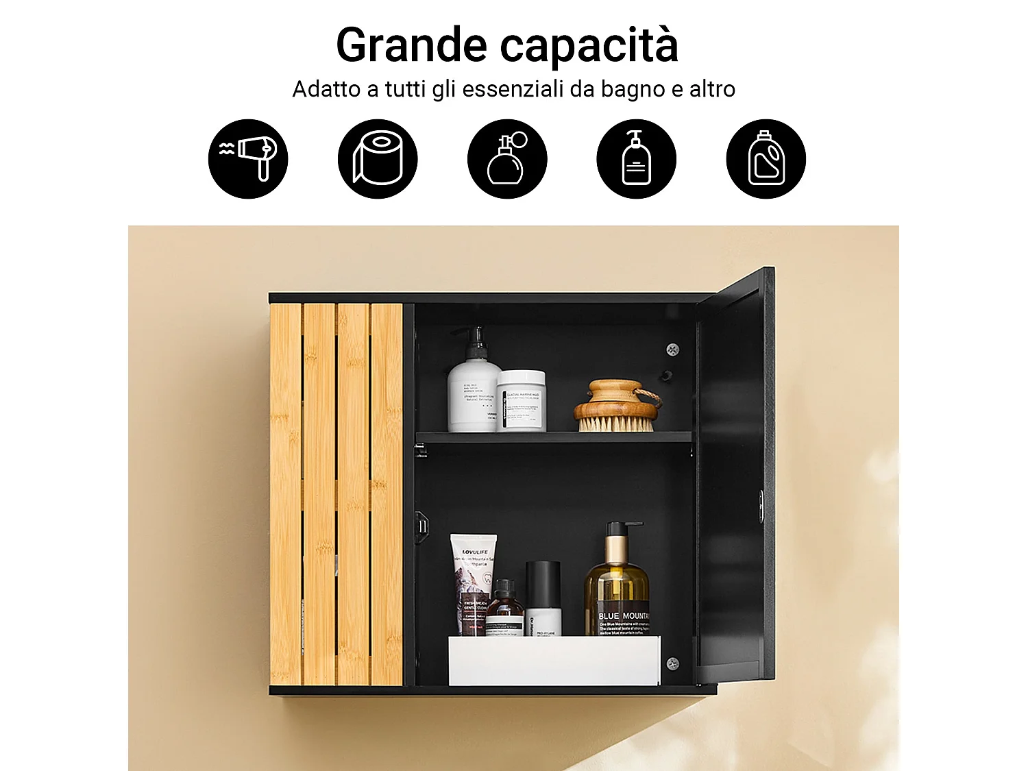 SoBuy BZR204-SCH - Badezimmer Wandschrank mit Spiegel und verstellbaren Ablagen L50cm x B20cm x H45cm