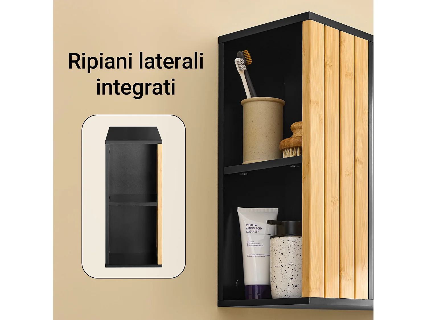 SoBuy BZR204-SCH - Badezimmer Wandschrank mit Spiegel und verstellbaren Ablagen L50cm x B20cm x H45cm