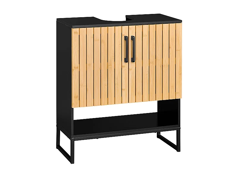 SoBuy Szafka podumywalkowa 60 cm z bambusowymi drzwiami i metalowymi nóżkami Nowoczesna szafka podumywalkowa do małej łazienki BZR202-SCH