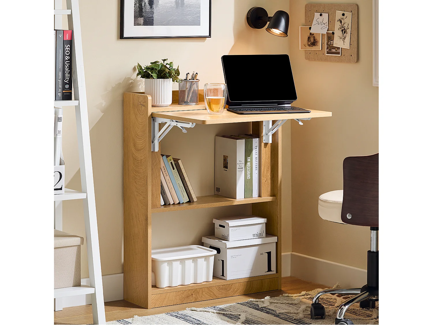 SoBuy FWT92-N - Opvouwbaar, ruimtebesparend bureau W63cm x B20cm x H82cm