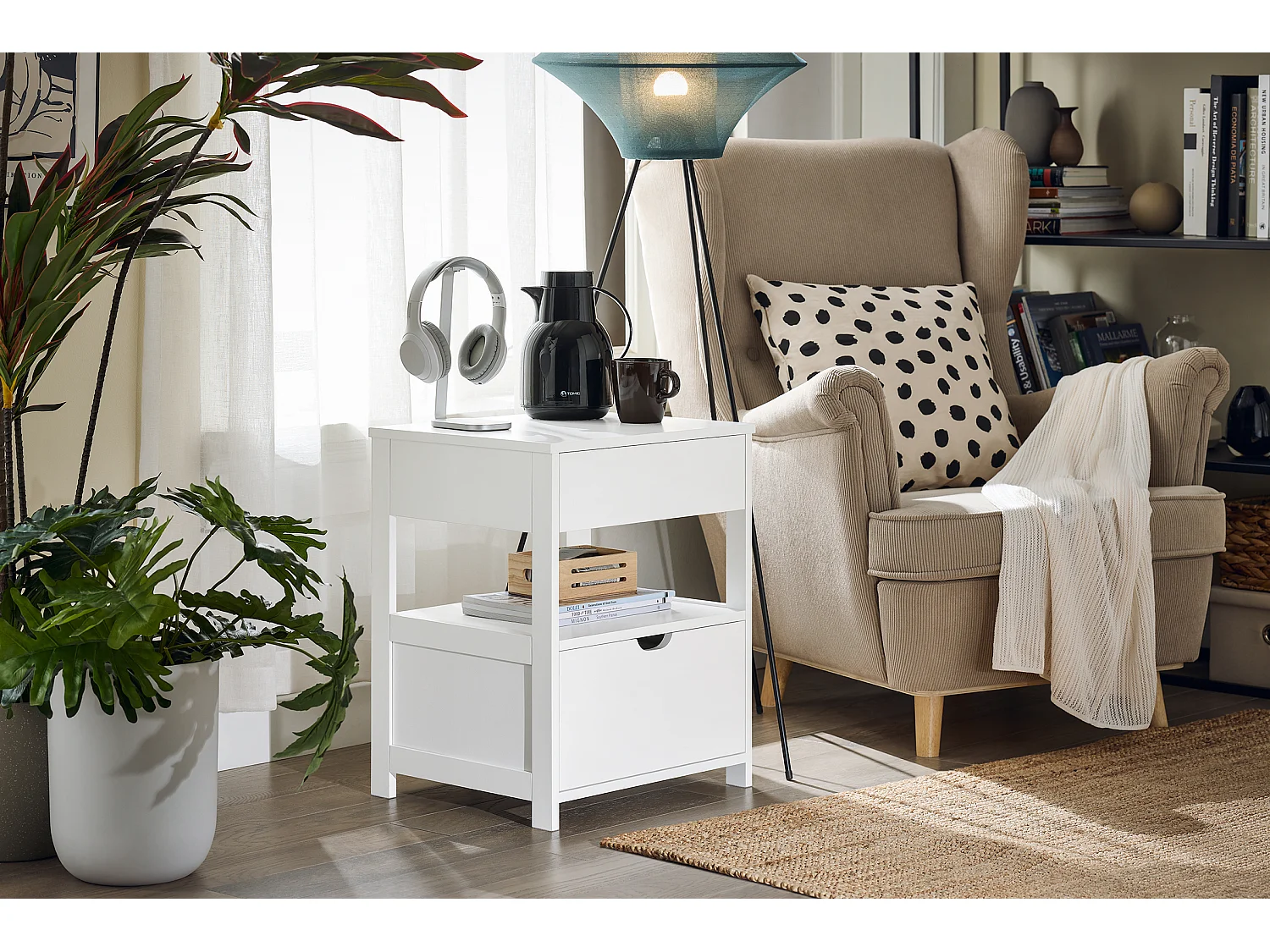 SoBuy FRG258-II-W - Table de chevet moderne avec 2 tiroirs blanc L45cm x L38cm x H55.5cm