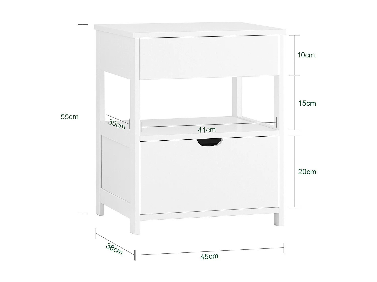 SoBuy FRG258-II-W - Table de chevet moderne avec 2 tiroirs blanc L45cm x L38cm x H55.5cm
