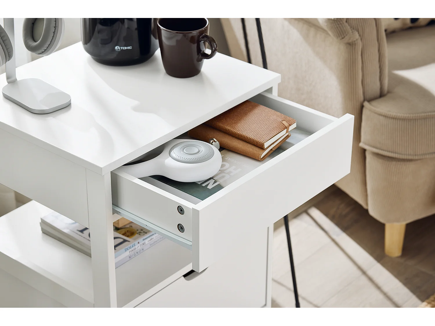 SoBuy FRG258-II-W - Table de chevet moderne avec 2 tiroirs blanc L45cm x L38cm x H55.5cm