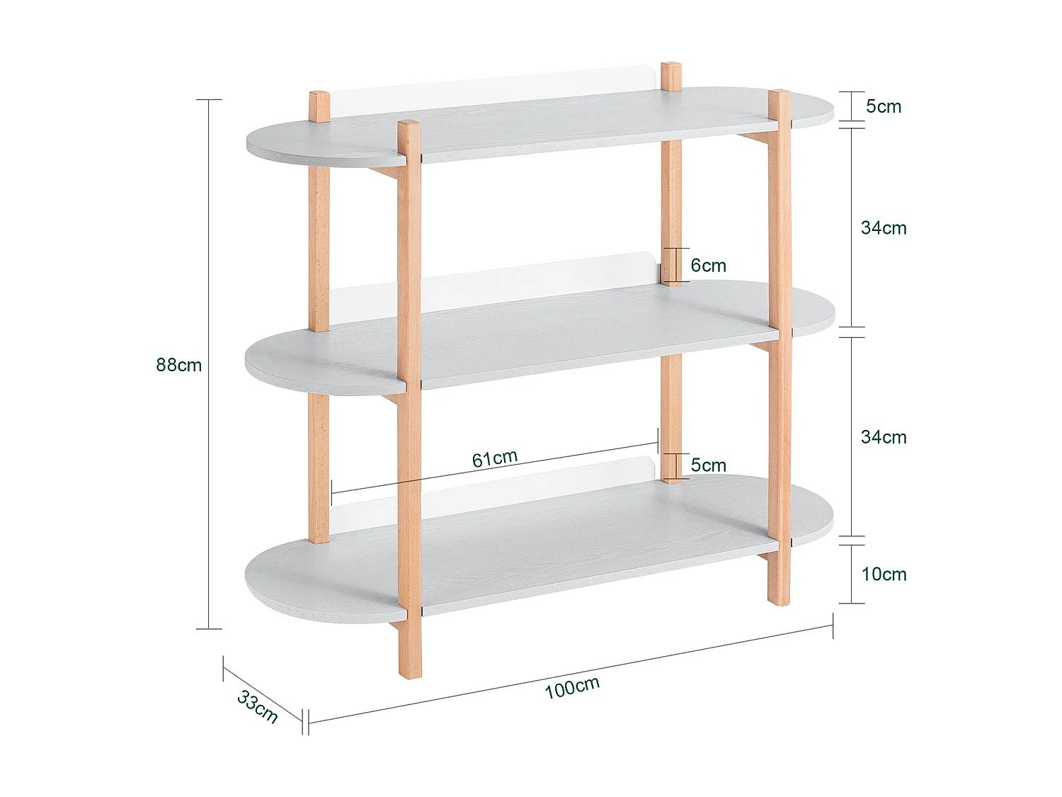 SoBuy HSTR01-H-HG - Schap 3 Planken Grijs B101cm x B33cm x H87.5cm
