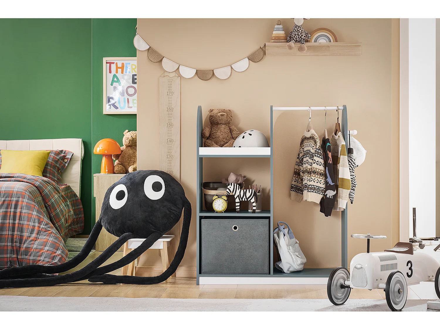 SoBuy KMB40-HG - Armoire pour enfants avec boîtes et crochets L90cm x L34.5cm x H107cm