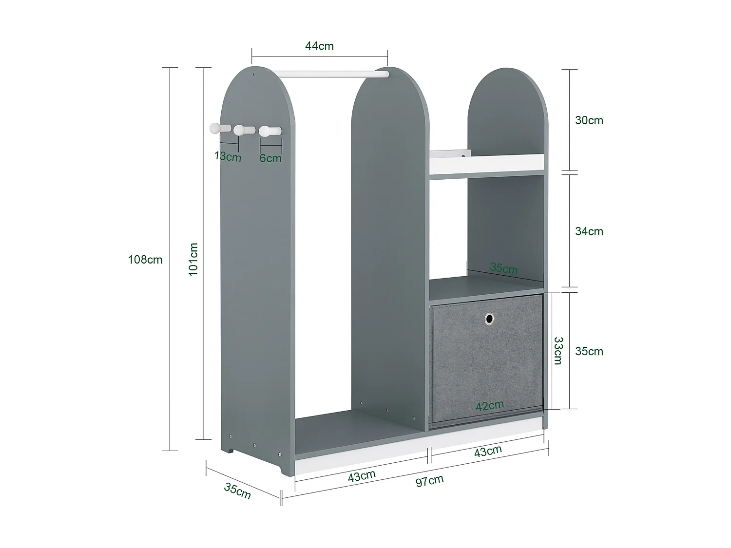 SoBuy KMB40-HG - Armoire pour enfants avec boîtes et crochets L90cm x L34.5cm x H107cm