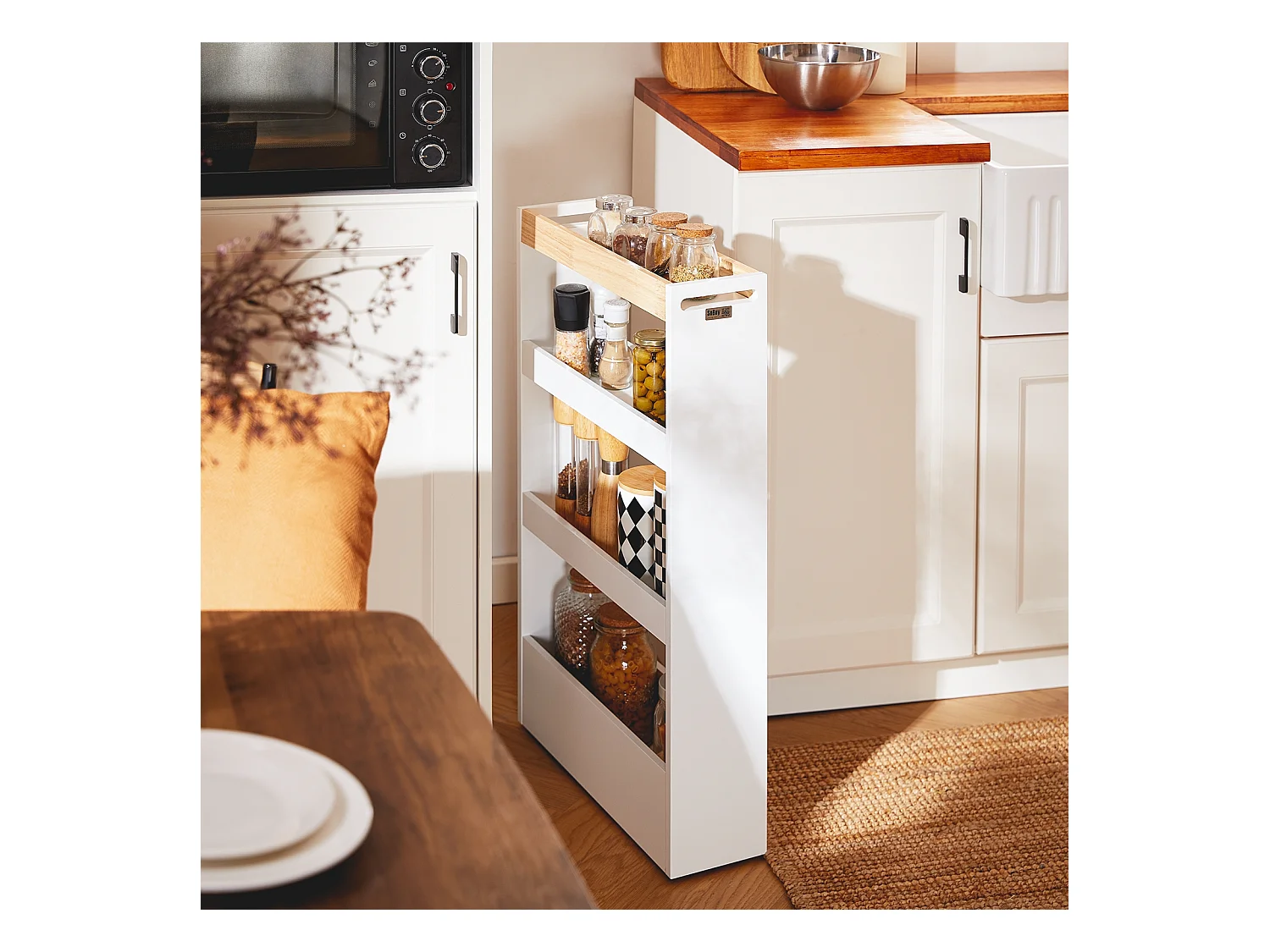 SoBuy NSR12-W - Chariot de cuisine/salle de bain peu encombrant avec 4 étagères L50cm x L14.5cm x H14.5cm...