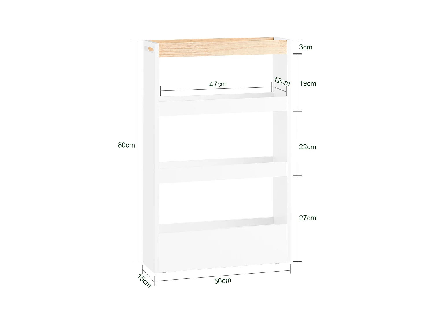SoBuy NSR12-W - Chariot de cuisine/salle de bain peu encombrant avec 4 étagères L50cm x L14.5cm x H14.5cm...