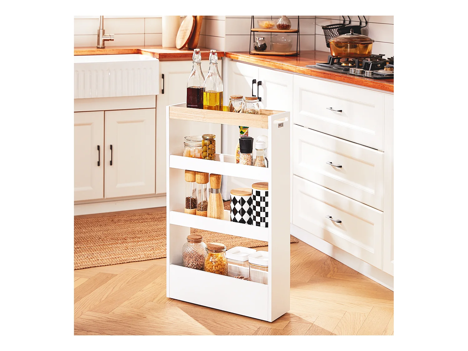 SoBuy NSR12-W - Chariot de cuisine/salle de bain peu encombrant avec 4 étagères L50cm x L14.5cm x H14.5cm...