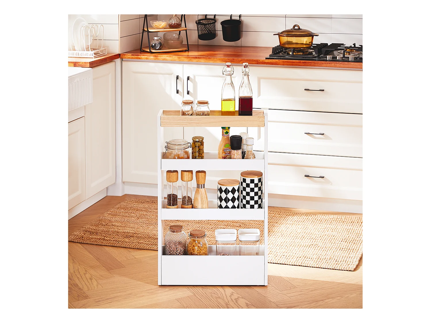 SoBuy NSR12-W - Chariot de cuisine/salle de bain peu encombrant avec 4 étagères L50cm x L14.5cm x H14.5cm...