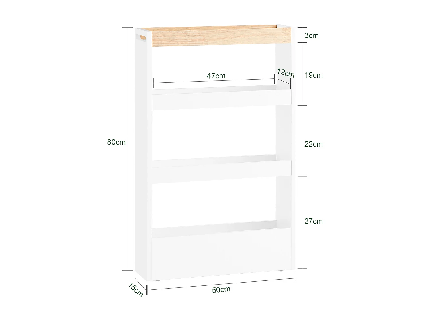 SoBuy NSR12-W - Chariot de cuisine/salle de bain peu encombrant avec 4 étagères L50cm x L14.5cm x H14.5cm...