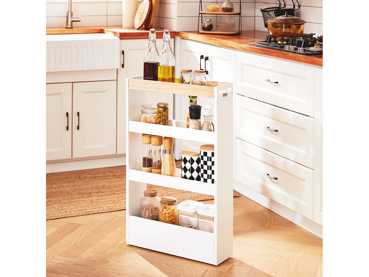 SoBuy NSR12-W - Chariot de cuisine/salle de bain peu encombrant avec 4 étagères L50cm x L14.5cm x H14.5cm...