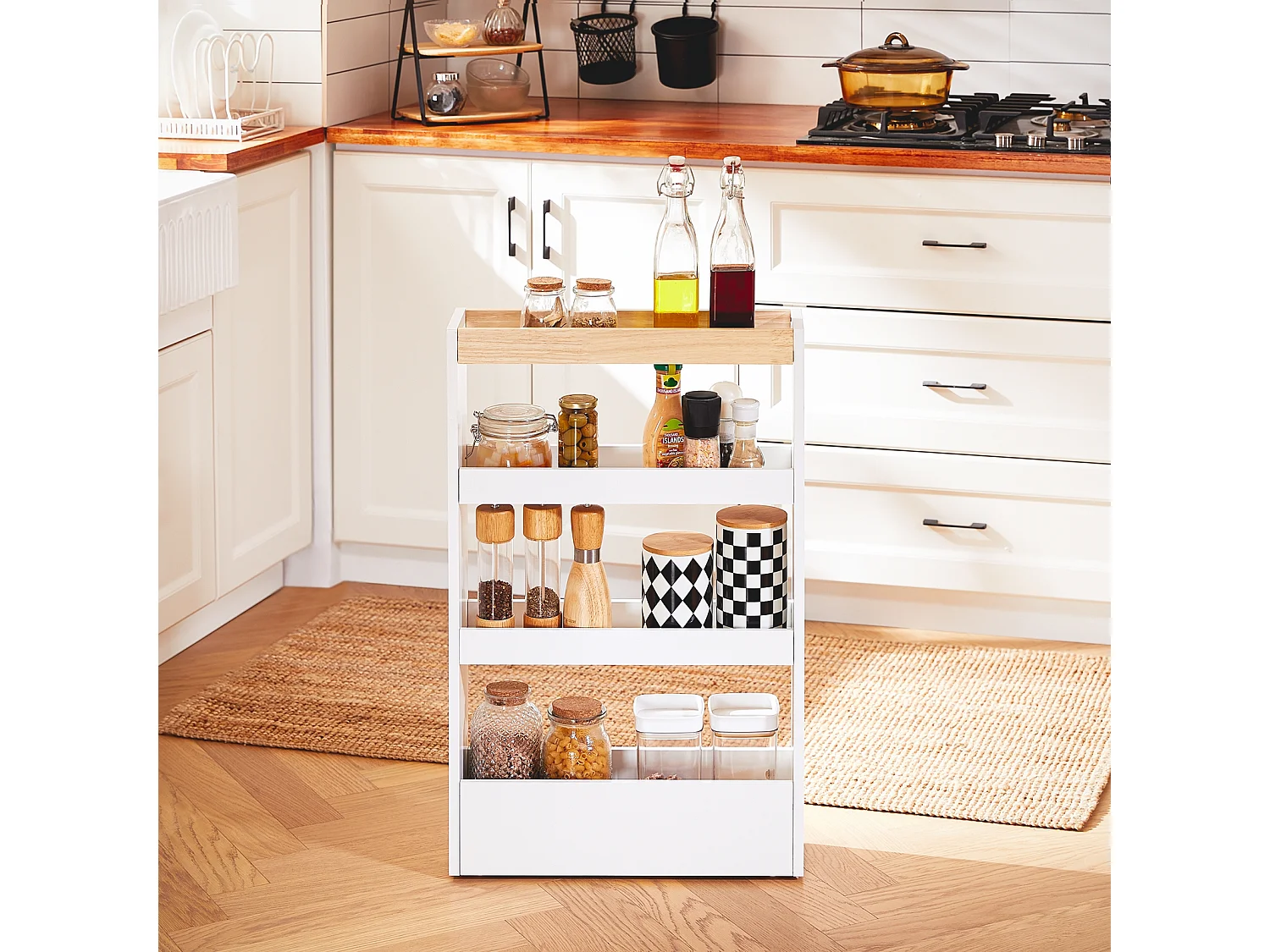 SoBuy NSR12-W - Chariot de cuisine/salle de bain peu encombrant avec 4 étagères L50cm x L14.5cm x H14.5cm...