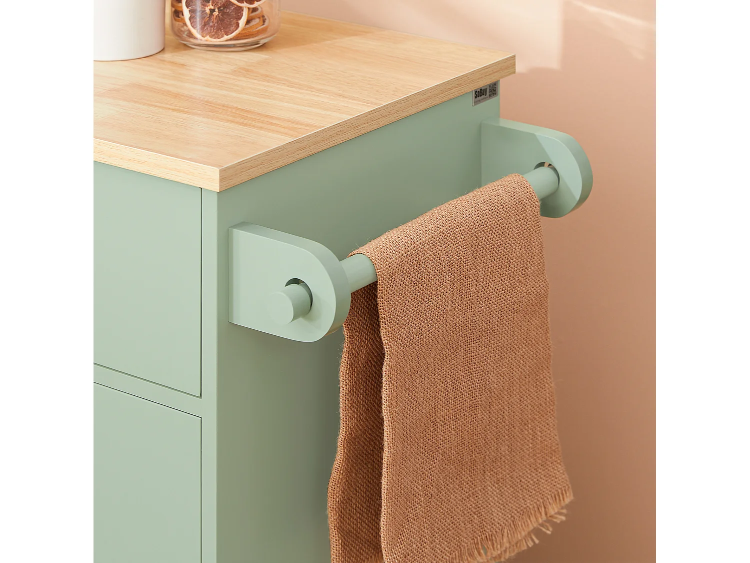 SoBuy FKW127-GR - Ilot de cuisine 3 compartiments 4 tiroirs Vert L90.0cm x L40.0cm x H88.0cm