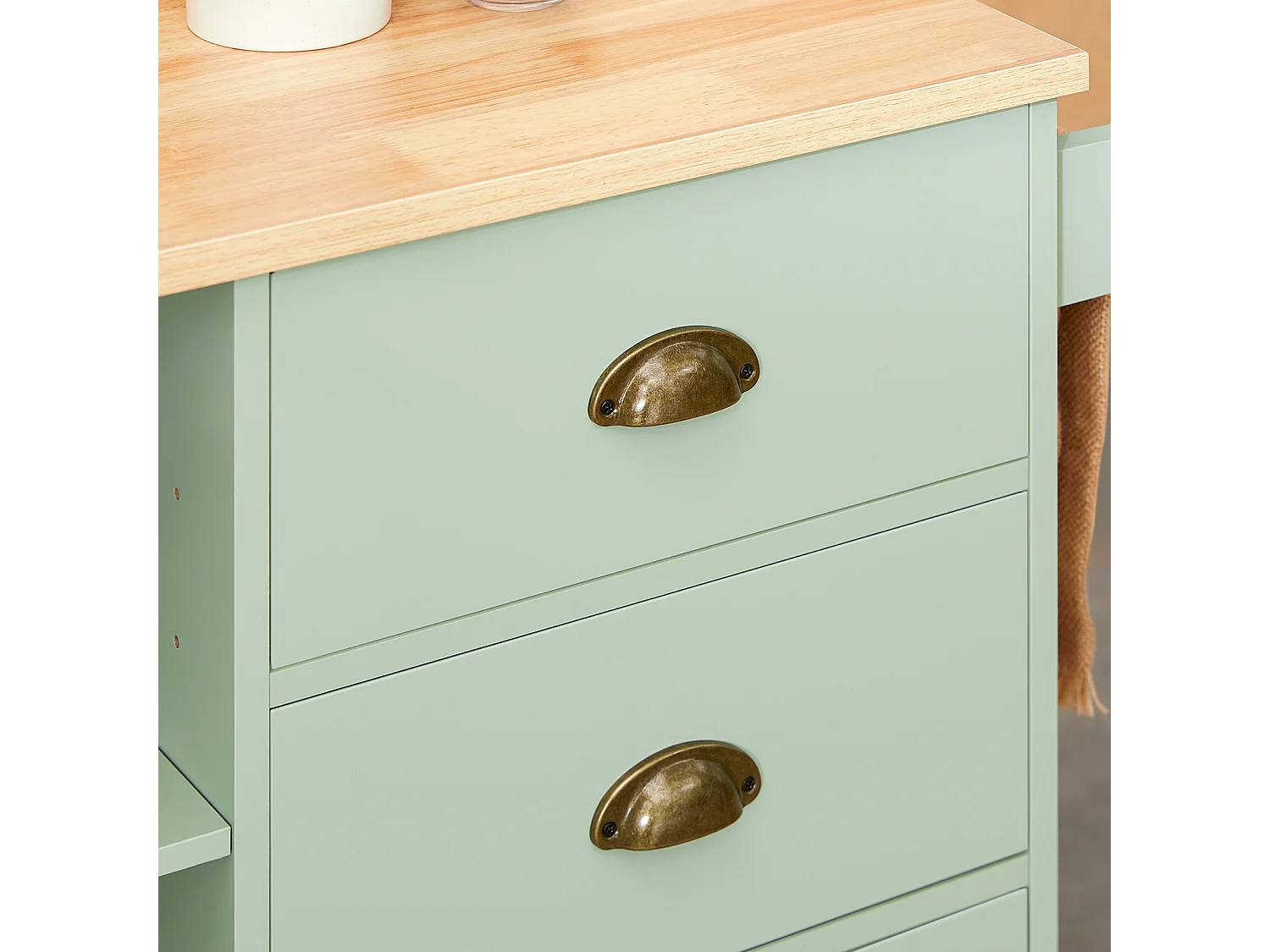 SoBuy FKW127-GR - Ilot de cuisine 3 compartiments 4 tiroirs Vert L90.0cm x L40.0cm x H88.0cm